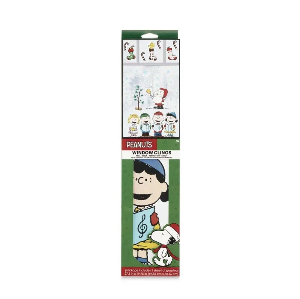 2 PEANUTS Charlie Brown Christmas Peel & Stick Window Cling Mirror Decor New